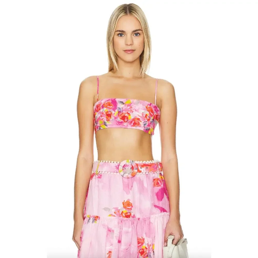 Hemant & Nandita Belted Maxi Skirt Bandeau Top Pink Rosa Floral Small NEW NWT! - Picture 2 of 10